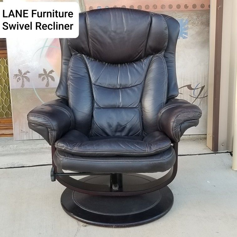 LANE Furniture Angelo Robust Swivel Leather Ergonomic Recliner with Ottoman