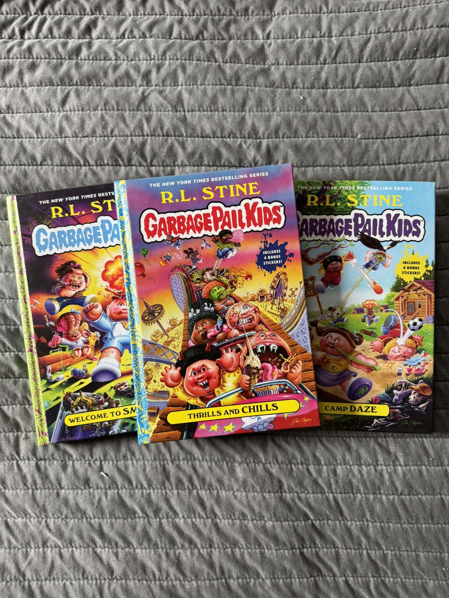 3 RL Stine Garbage Pail Kids Books (1 SIGNED)