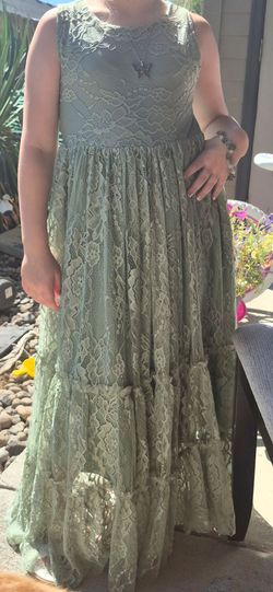 GIRLS' Sage Green Flower Dress Size 7/8