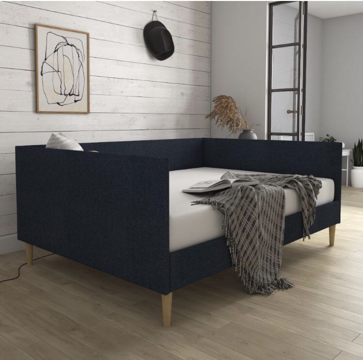 *Brand New* Bellamy Studios Franklin Mid Century Upholstered Daybed, Full Size, Navy Linen 