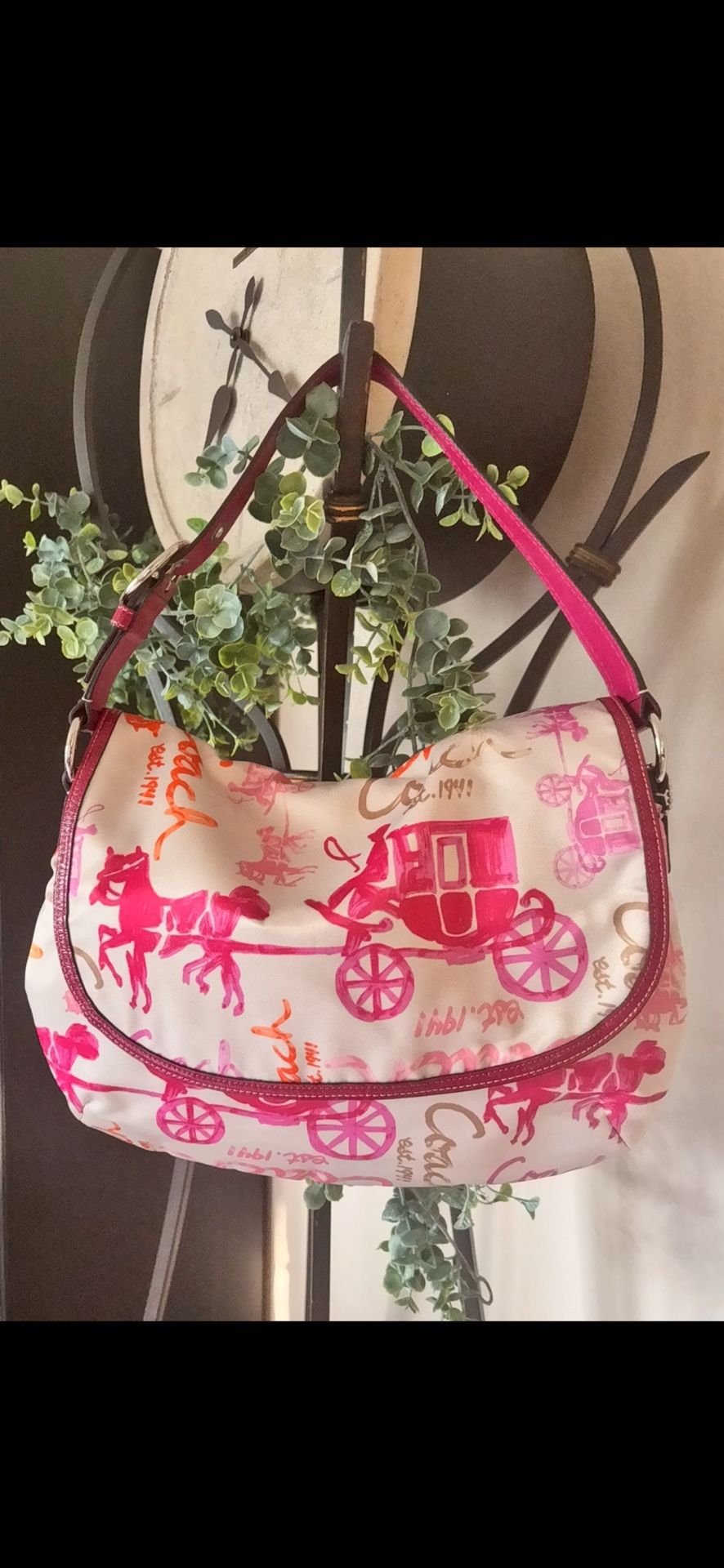 Is A Collectible Authentic Rare 2000’s Coach, Pink Horse And Carriage Hobo Flap