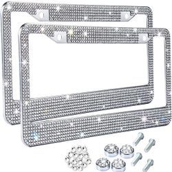 2pc Diamond Silver License Plate Frames 