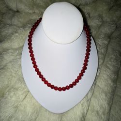 Stunning Vintage Beaded Ruby Necklace, 18"