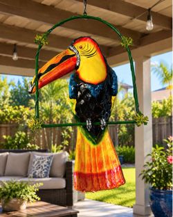 Handmade Papier-Mâché Toucan Hanging Decor