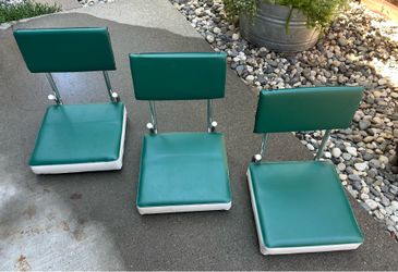 Three Vintage Green and White Stadium Seats