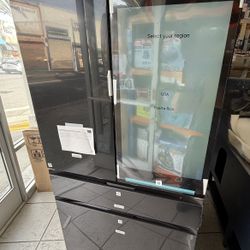 SAMSUNG -   Bespoke 29 cu. ft. Standard Depth 4-Door French Door Refrigerator in Charcoal Glass, Black/Charcoal