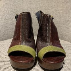 Womens Size 6 Lucky Brand Multi Color Leather Platform Sandal Heel 