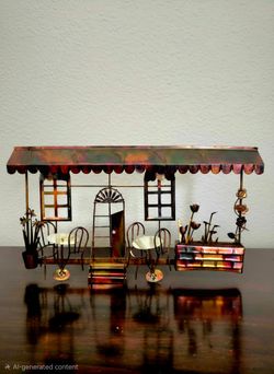 3D wall sculpture is a vintage 1970s Parisian café scene in the Brutalist style 18"×11"