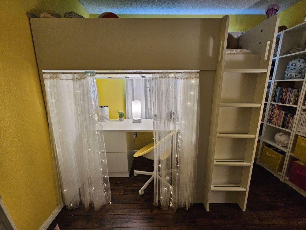 Make An Offer - Need Gone ASAP!   Twin Loft Bed With Desk And Drawers - All White IKEA SMASTAD