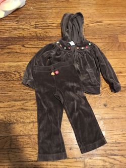 2T/3T Brown Sweatsuit with Flower trim
