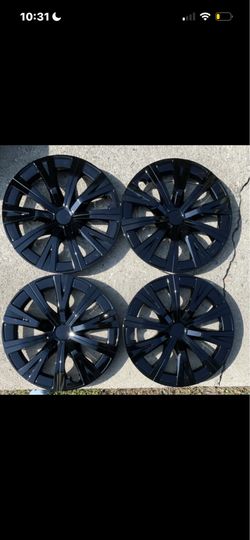 WJ-5120-16” Black Glossy Hubcaps Wheel Covers Set of 4 Light Scratch NEW