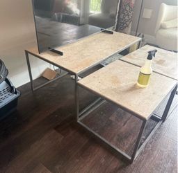 3 piece coffee table set with stone top