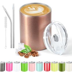12 oz Handleless Coffee Mug,Insulated Travel Mug with Lid and Straw, Double-W...