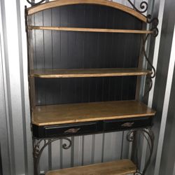 Stylish Black Iron & Wood Baker’s Rack – 3 Shelves + 2 Drawers 
