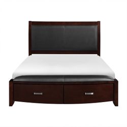 Queen Sleigh Platform Bed with Footboard Storage