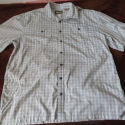 Howler Bros Mens Shirt 2XL tan white grey  Plaid Button Up Pockets Poly Cotton