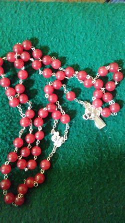 Handmade Sterling Silver Red Jade Rosary