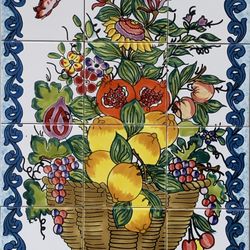 Hand-Painted Mediterranean Ceramic Tile Mural – 12-Piece Wall Art