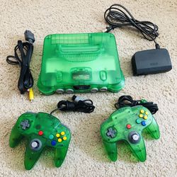 Rare Nintendo 64 N64 System Jungle Green Console with expansion pak, 2 controllers