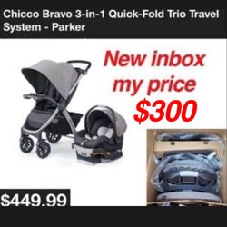 New in box  Bravo® 3-in-1 Trio Travel System combines the full-size Bravo® Quick-Fold Stroller with the top-rated KeyFit® 30 Infant Car Seat for strea