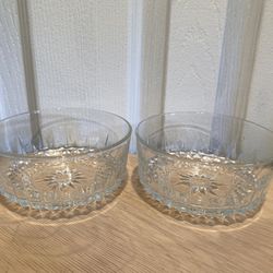 Set Of 2 Vintage Arcoroc France Small Bowl Dessert Fruit Cut Glass Starburst 5”