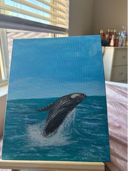 8x10 whale jumping out of water painting