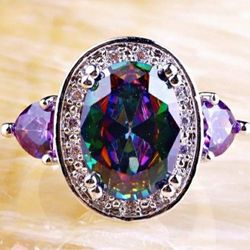 Beautiful! Mystic Topaz CZ & Amethyst Ring -925 Sterling Silver Filled- Size 9 3/4🌷💎$25. OBO💍🌷 (Mix & Match Most Jewelry Items)