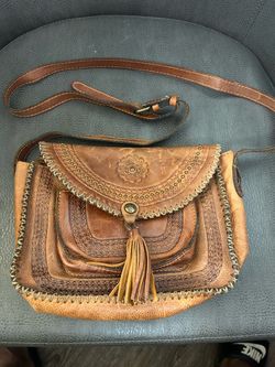 PATRICIA NASH BEAUMONT  Brown Leather Crossbody Purse Messenger Bag Tassel