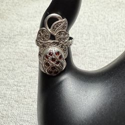 Marcasite Red stone Grape Silver Cluster ring