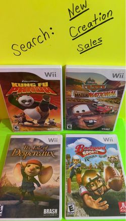 Like-NEW DISC $20ea Nintendo Wii Games Kung Fu Panda Cars Mater-National Championship The Tale of Despereaux Backyard Sports Rookie Rush Wii U Console