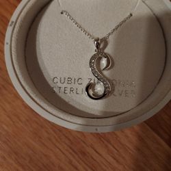 Sterling Silver & CZ Letter S Macy's Pendant NEW in Ornament Box Paid $100