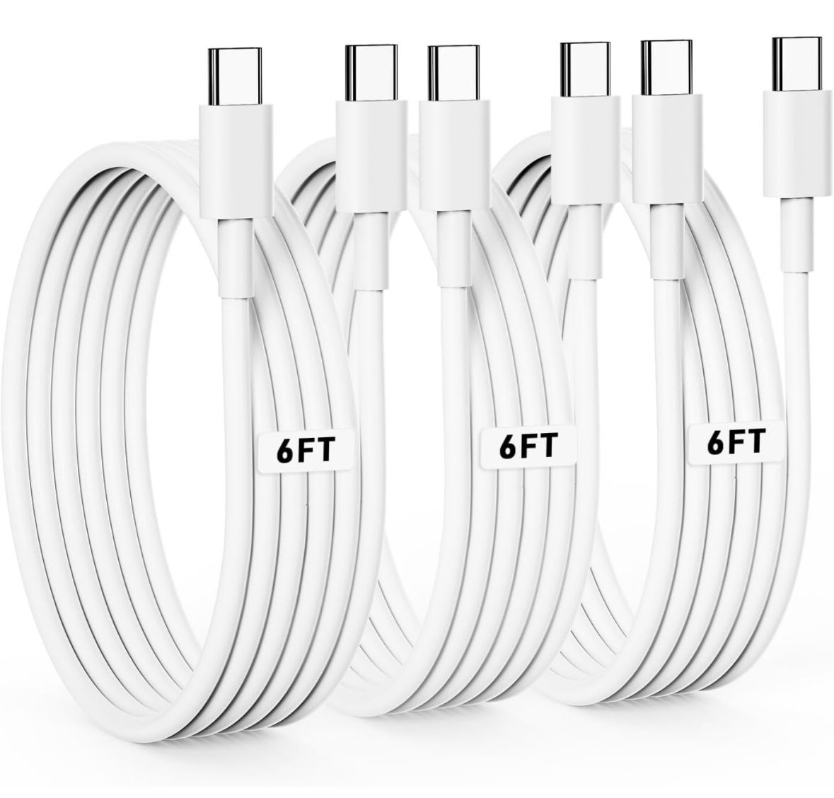 USB-C to USB-C Cable,6ft,3-Pack, 60W Fast Charging Cable, White