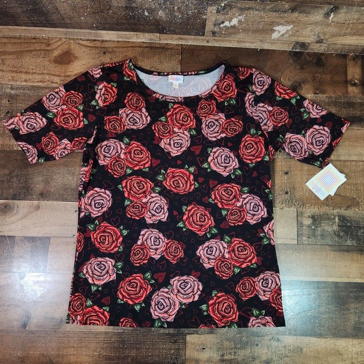 LulaRoe Gigi Black Top Pink/Red Roses Flowers Womens 3XL XXXL
