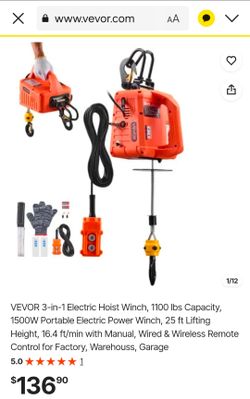 VEVOR 3-in-1 Electric Hoist Winch