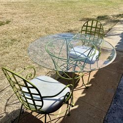 3-Piece Patio Furniture Dining Set with Glass Table and Chairs, Green
