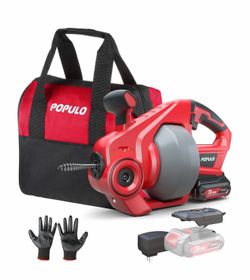 POPULO 20V Cordless Electric Drain Auger-Efficient 25Ft Auto-Feed Red (no box no carrying bag)  Only Meet up parking area  2790 Cabot Dr Ste 160 Coron