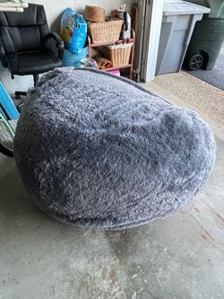 Large plush gray bean bag chair