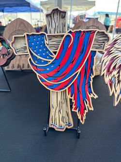 Layered Wood American Flag Cross Decor