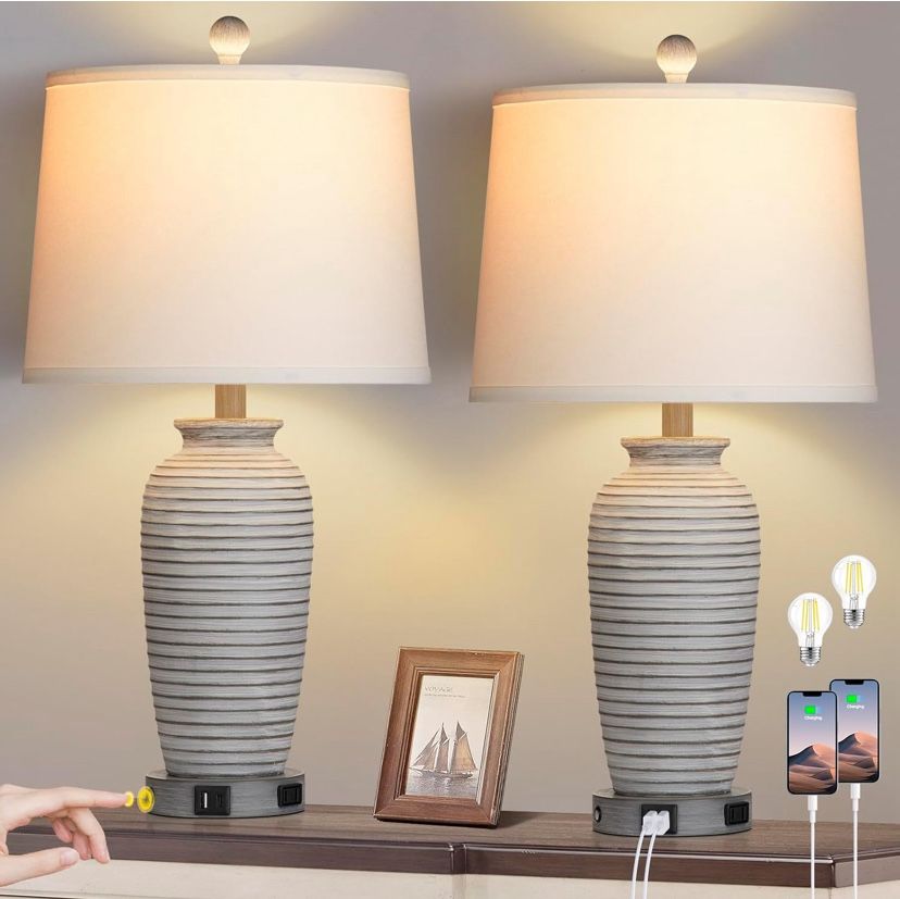 Cinsary 25" Farmhouse Jar Table Lamps Set of 2- Brand New 