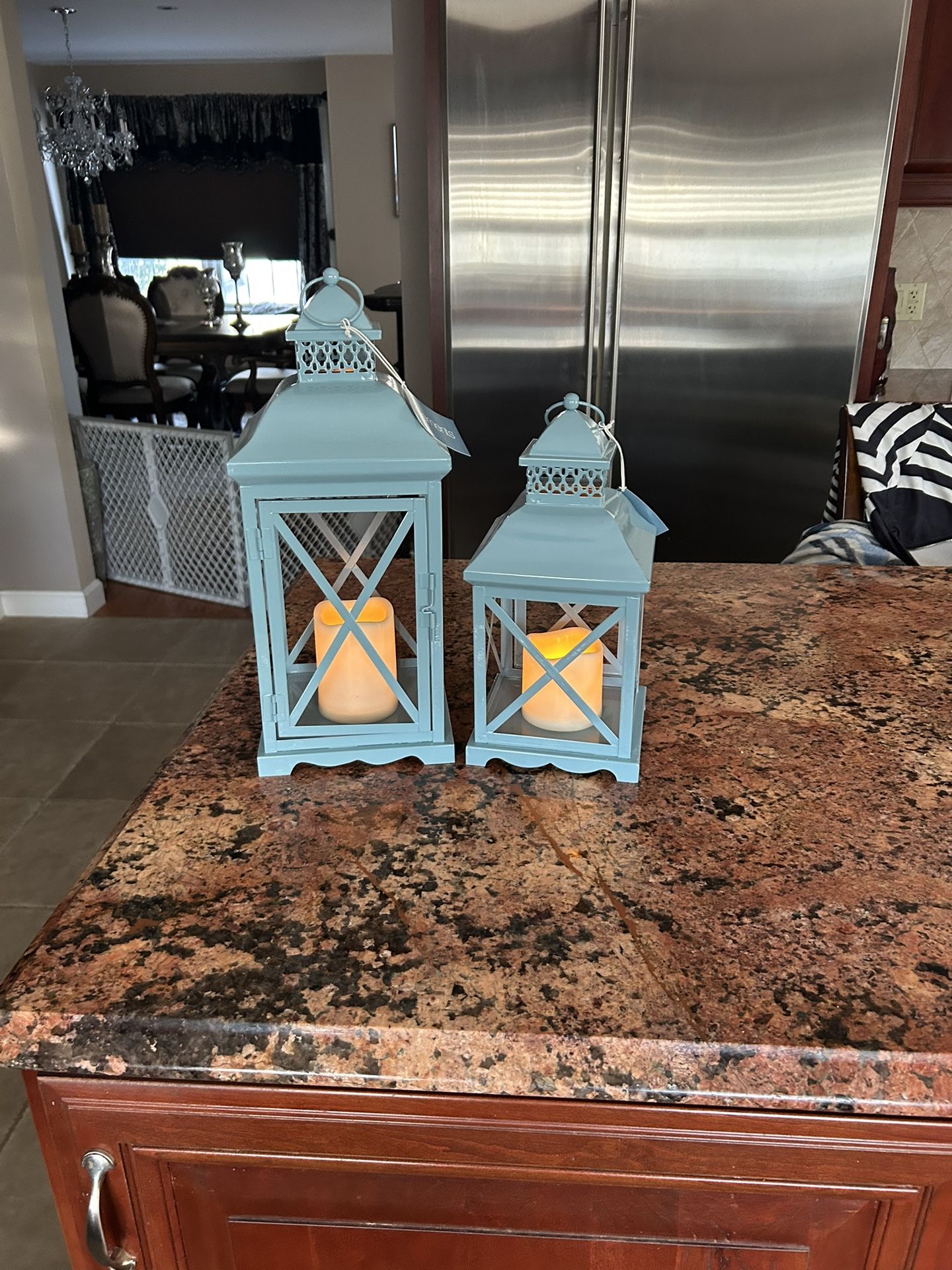 Set of 2 Blue Lanterns with light up candles (Brand New)