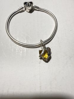 925 Silver “PANDORA” Charm Bracelet w/ Citrine Charm