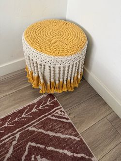 Boho Yellow Macrame Floor Pouf