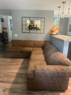 Brown Patterned Fabric Sectional Sofa