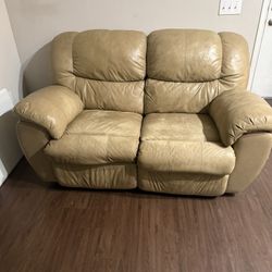 Tan Manual Reclining Two Seater Couch