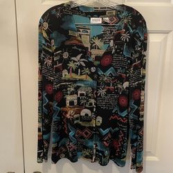 Chico's Travelers- slinky black tropical village print cardigan XL- size 3 