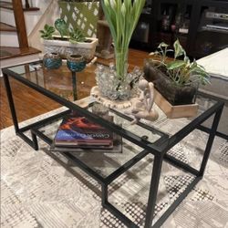 Black Metal Modern  Glass Coffee Table 