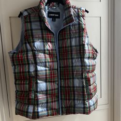 Lands End Tartan Plaid Puffer Vest