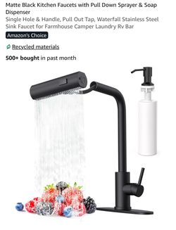 Matte Black Kitchen Faucet with Soap Dispenser