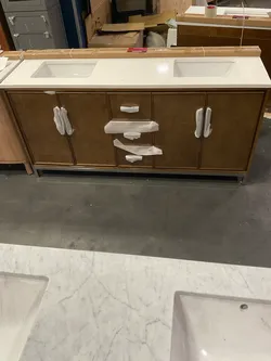 72” Walnut Brown Solid Wood Bathroom Vanity with Quartz Top (V149)