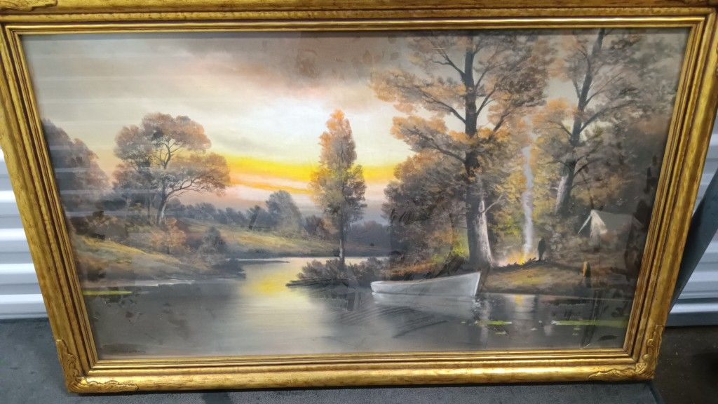 Vintage Oil Painting With Glass Frame See Our Other Great Vintage Art Antiques Toys Jewelry Sports Beer Signs furniture Collectibles Now Posted